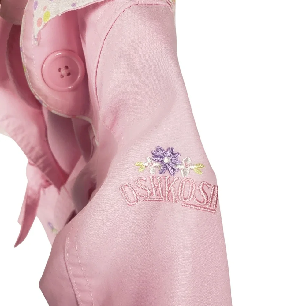 Vintage OshKosh Baby Girls Pink Trench Coat Floral‎ Embroidered Jacket 18 mths